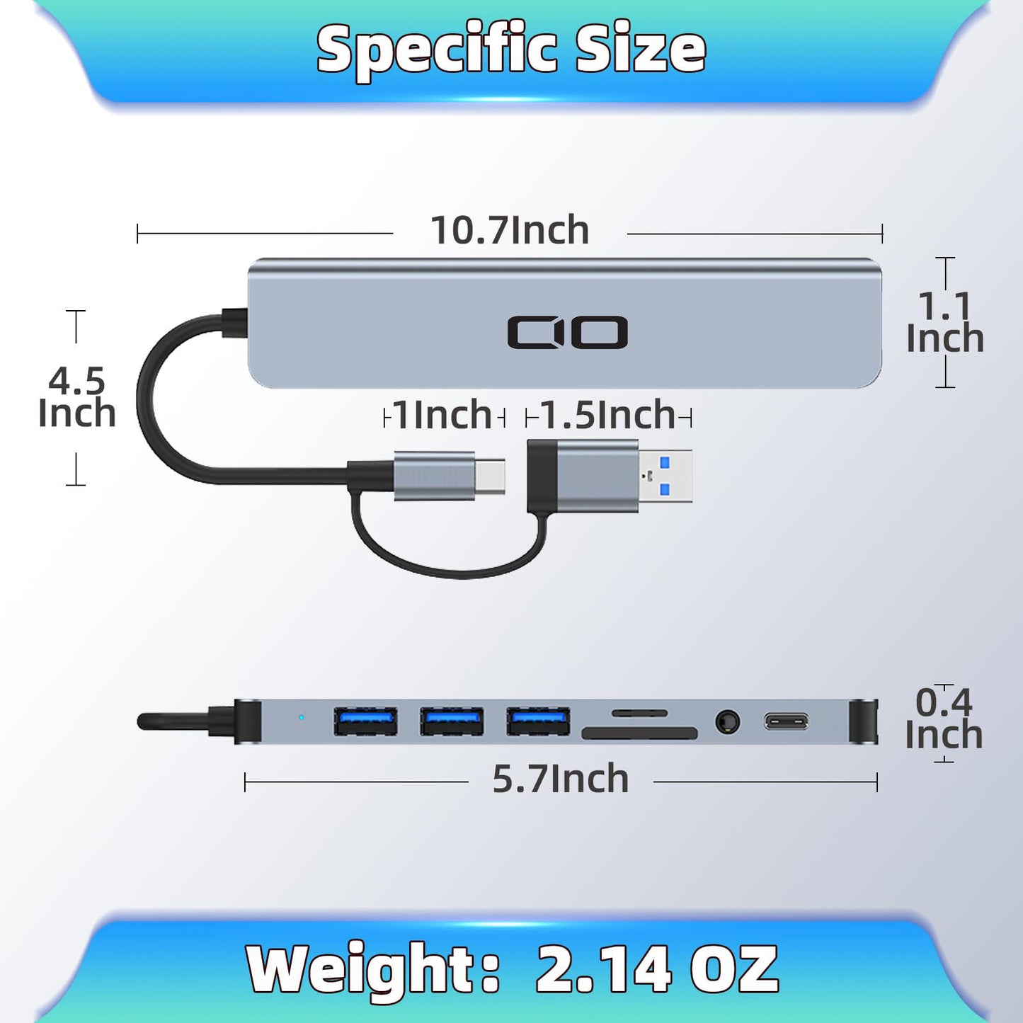 8 in 1 USB Hub USB C Docking Station TF SD Card USB 2.0 USB 3.0 3.5 Audio for MacBook Pro, XPS and More