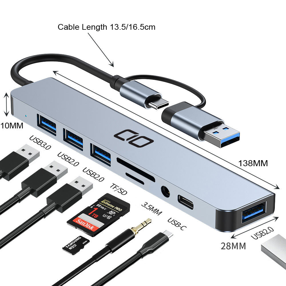 8 in 1 USB Hub USB C Docking Station TF SD Card USB 2.0 USB 3.0 3.5 Audio for MacBook Pro, XPS and More