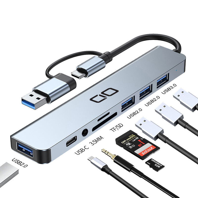 8 in 1 USB Hub USB C Docking Station TF SD Card USB 2.0 USB 3.0 3.5 Audio for MacBook Pro, XPS and More